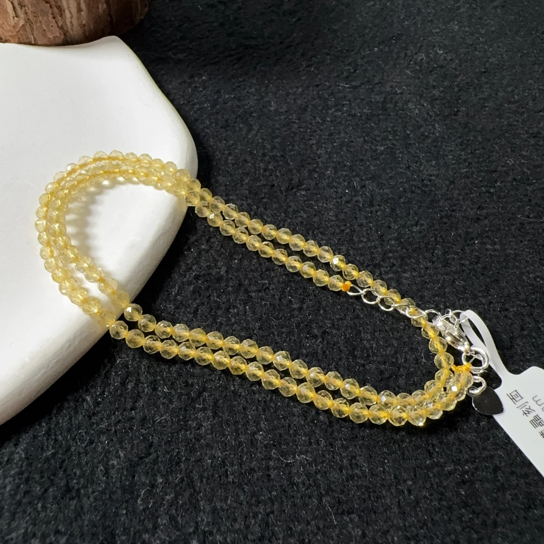 天然黄水晶刻面项链3.5mm