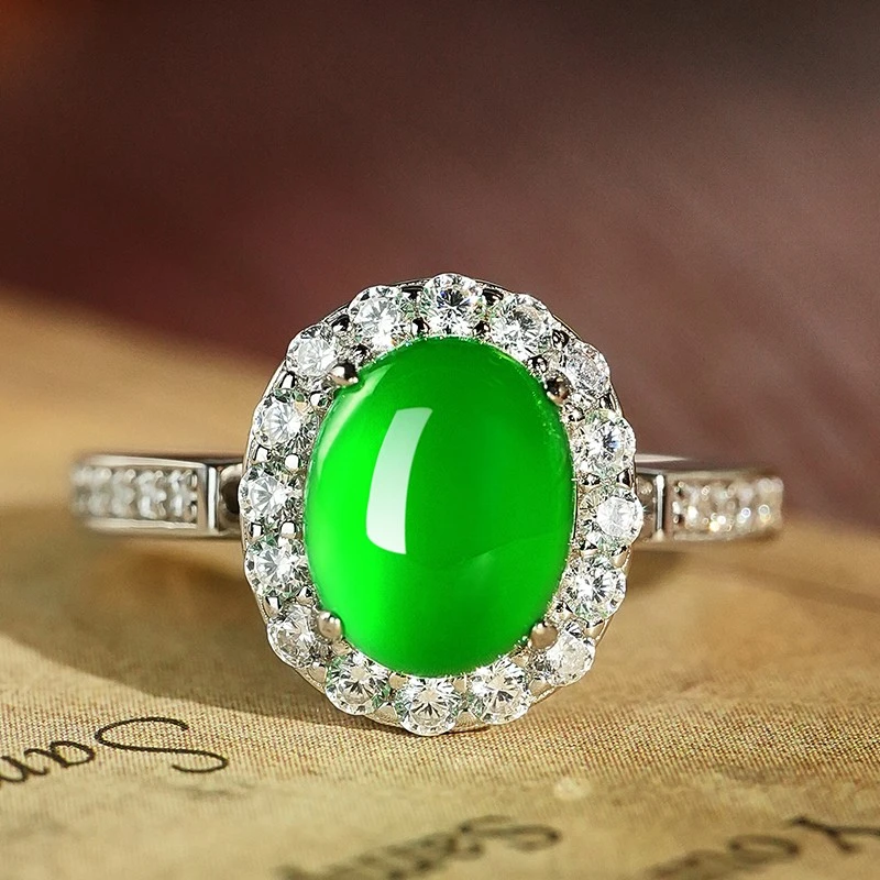 VISING绿玉髓小蛋面鸽子蛋戒指强莹光国风新中式饰品百搭