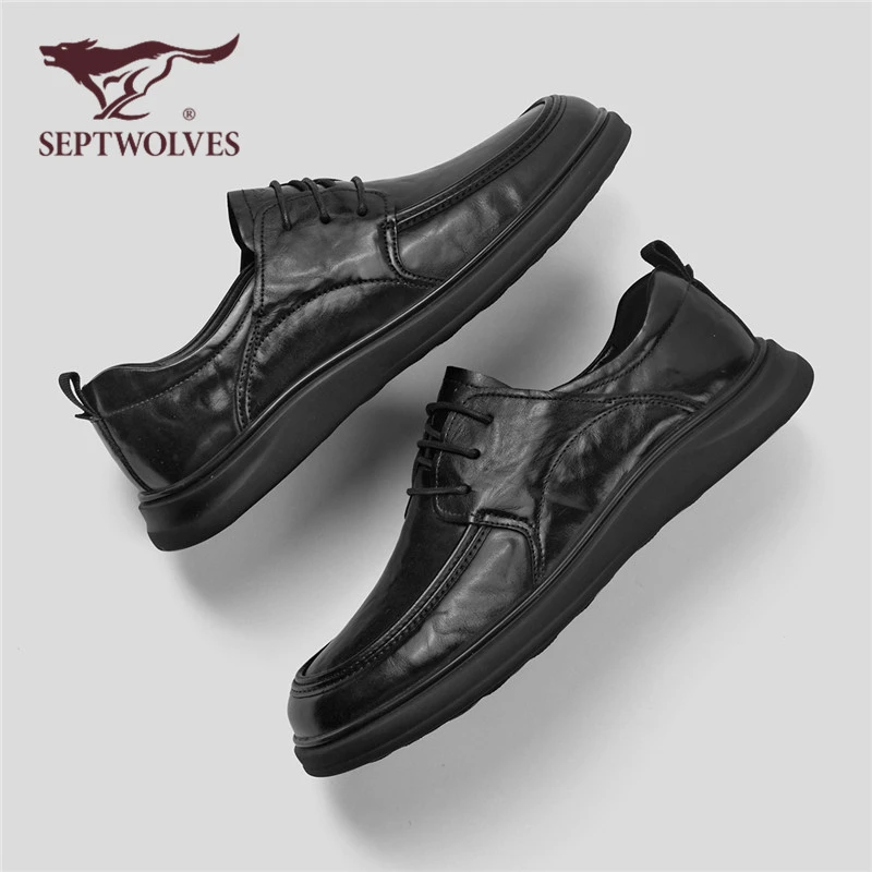 七匹狼真皮男鞋2025新款男式休闲皮鞋黑色商务英伦百搭潮鞋德比鞋