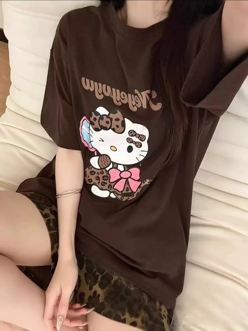 YZT8151夏季女士纯棉睡衣短袖短裤睡衣套装（豹纹kt猫）