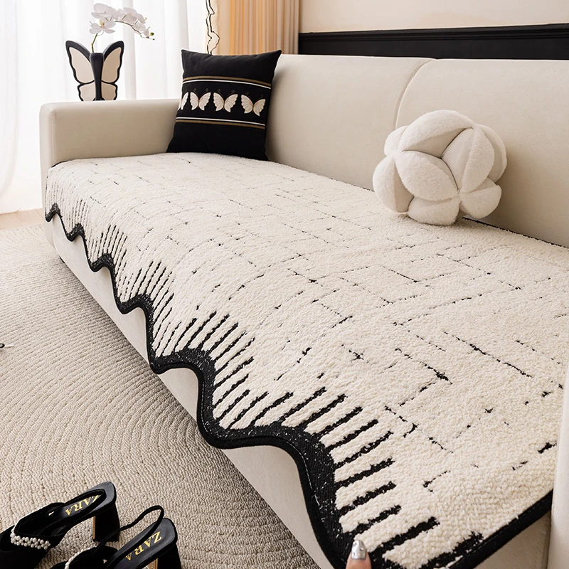 高级感皮沙发垫秋冬季2024新款毛绒一片式直排防滑坐垫子沙发盖布