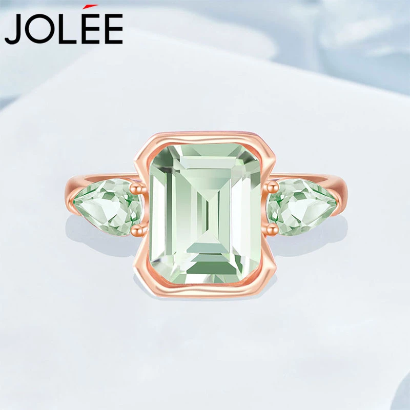Jolee戒指女S925银绿水晶均码时尚简约饰品送女士节日礼物