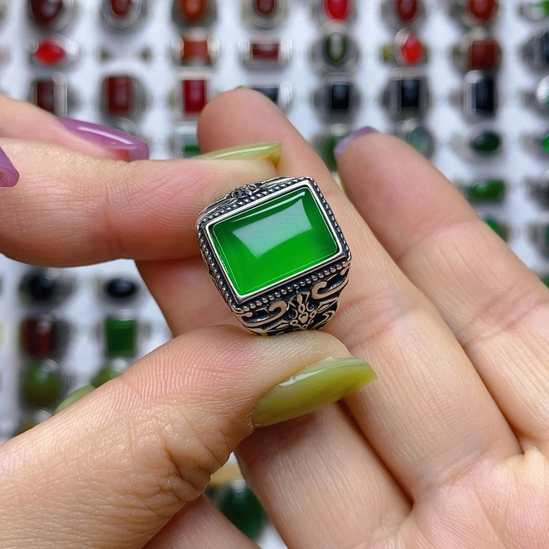 玛瑙/玉髓戒指银S925镶嵌