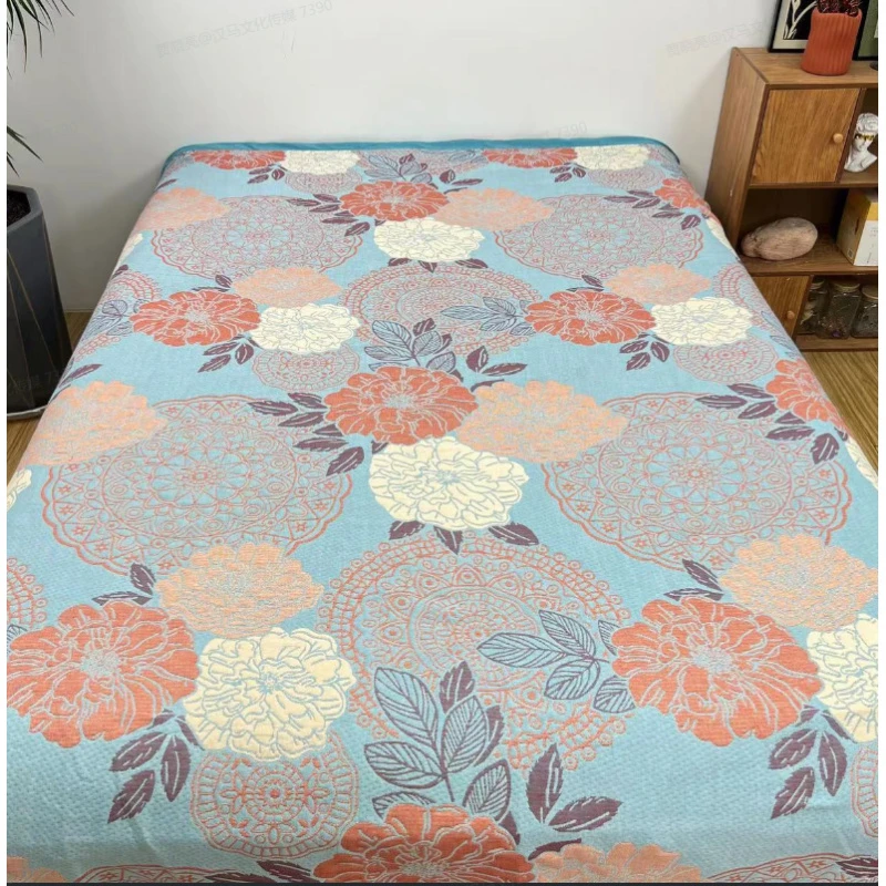 【花开富贵】多功能亲肤精梳纯棉纱布盖毯200*230