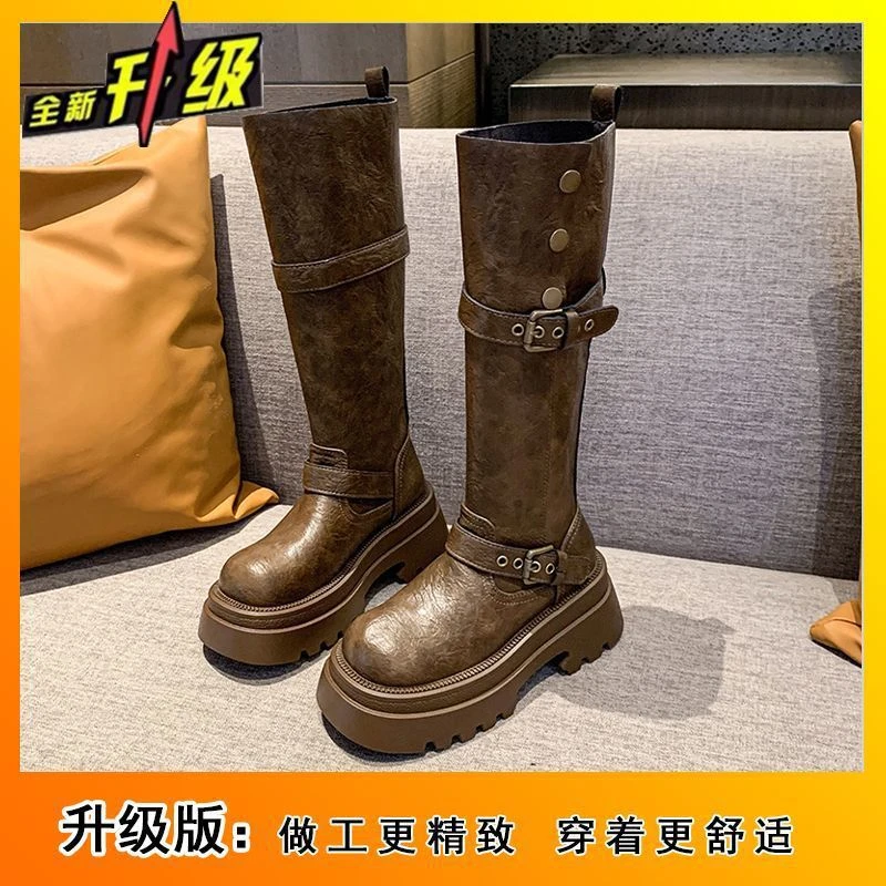 时尚百搭不过膝显瘦女士高筒马丁靴2025秋冬季新款厚底高筒靴子女
