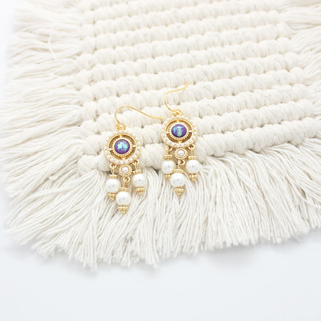 合金仿珍珠耳饰 高级感新中式复古国风耳钉【哎呦家18343】