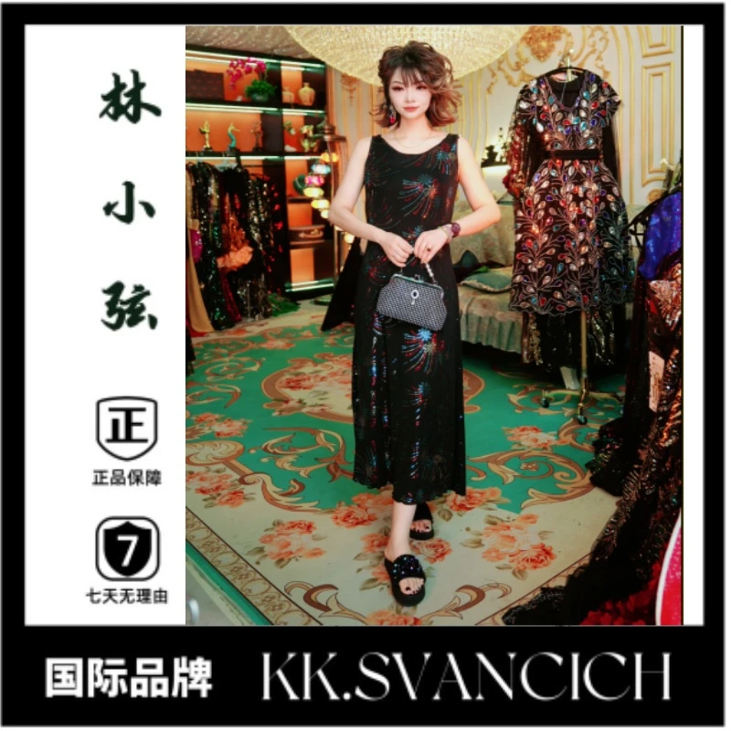 524烟花宽肩带吊带背心裙晚礼服裙吊带宽松大码连衣裙中长款女-11