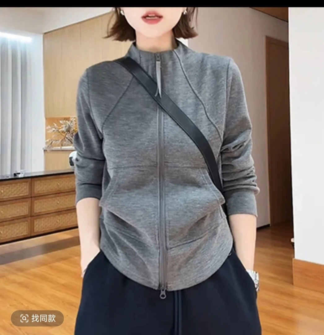 韩版时尚拼接立领纯色外套女2025秋季新款休闲设计感洋气百搭上衣