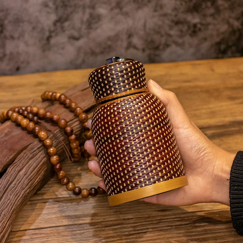 复古手工藤编保温杯不锈钢内胆保温壶泡茶杯高档小巧便携大容量