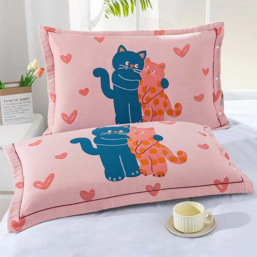 【情侣猫枕套粉色】枕套高端舒适亲肤加厚棉枕套54*80cm一对装