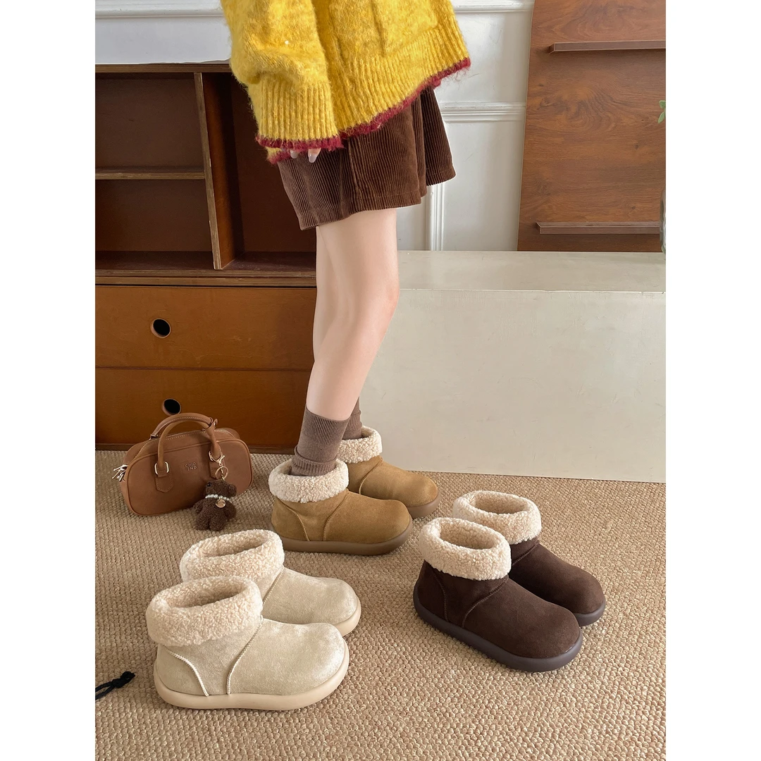 少女时尚爆款短靴防滑厚底雪地靴女2025新款秋冬加绒保暖软底棉鞋