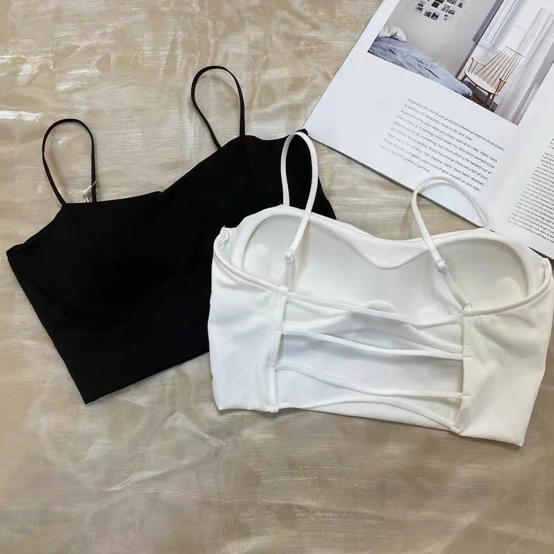 夏季冰丝后背镂空美背内衣女打底防走光小胸聚拢吊带背心无痕抹胸