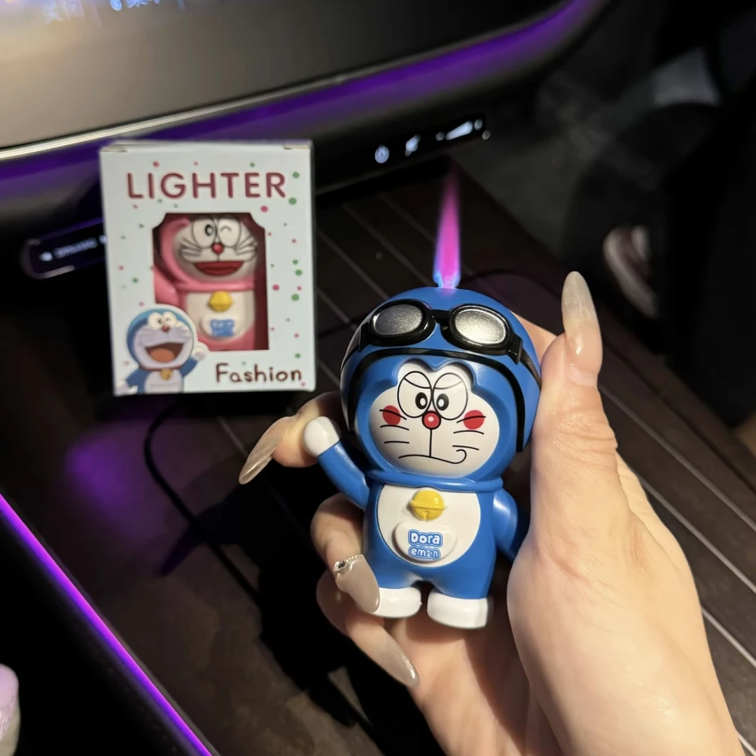 新款哆啦a梦公仔防风粉焰打火机卡通Q萌摆件钥匙扣送男女友情侣礼