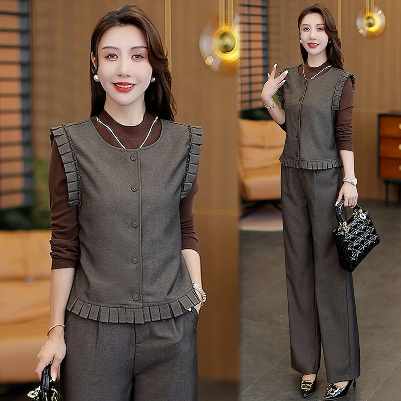 时尚套装三件套2025年秋季新款宽松休闲开衫极简气质洋气显瘦套装