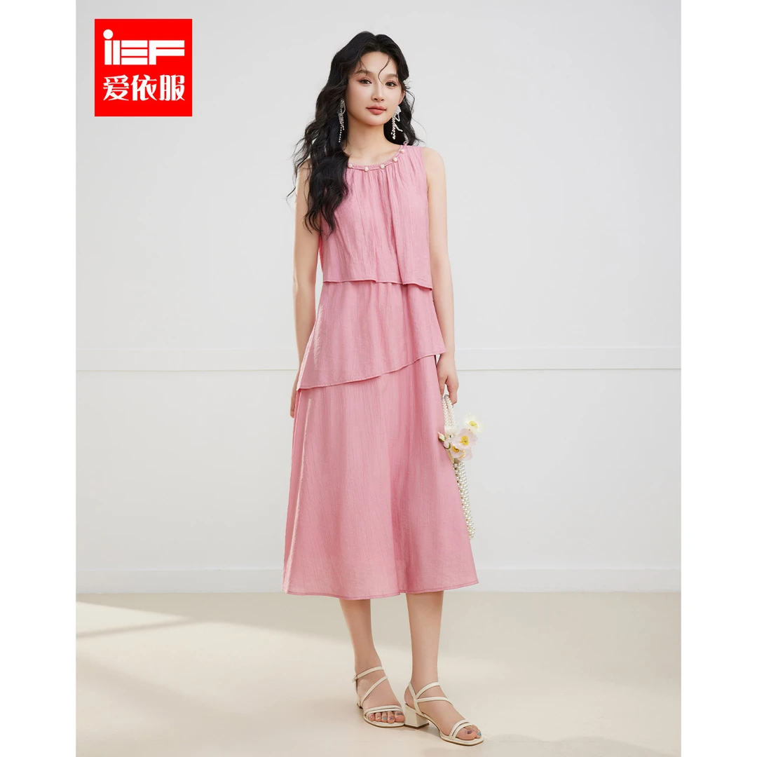 IEF/爱依服连衣裙2025夏季新款法式温柔小女人度假风背心中长裙