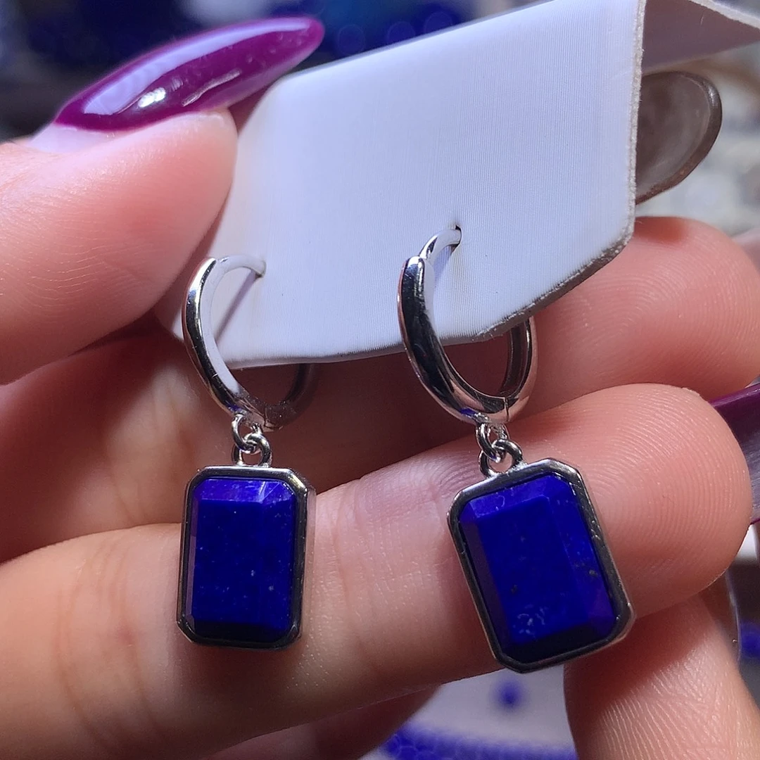 青金石银S925镶嵌耳饰