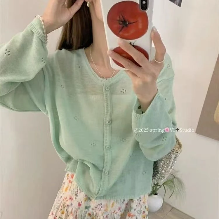 法式镂空钩花防晒针织开衫女夏季超好看温柔独特薄款空调罩衫zj