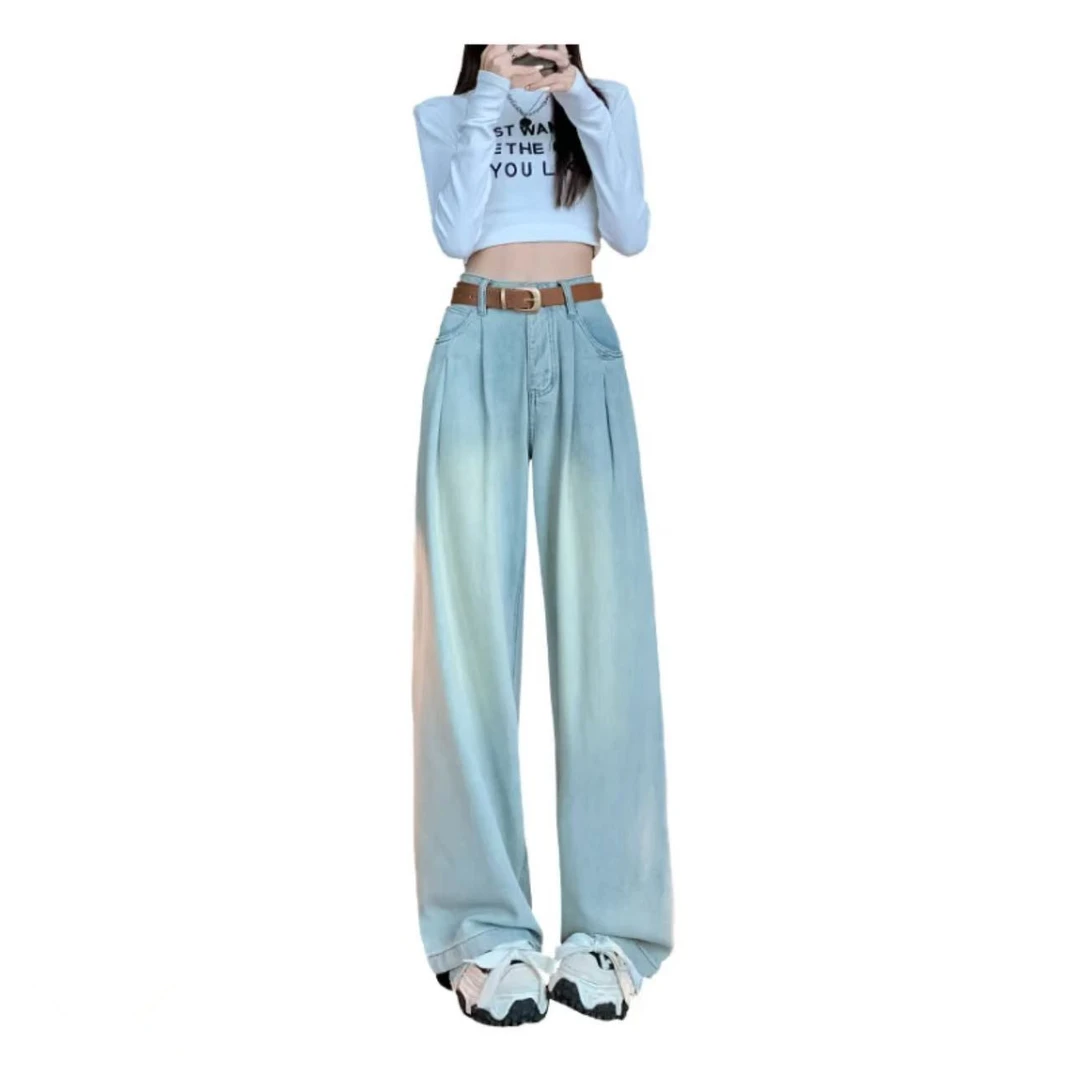 大码新款设计感复古直筒牛仔裤女宽松休闲百搭高腰显瘦裤子1282#