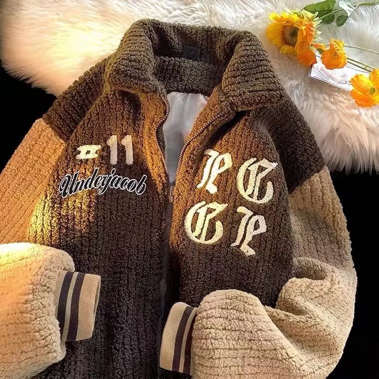 美式潮流ins复古情侣宽松加绒加厚保暖百搭羊羔绒外套棉衣女2025