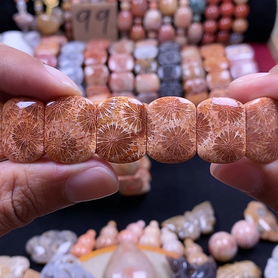 硅化珊瑚（珊瑚玉）手牌未镶嵌大烟花32