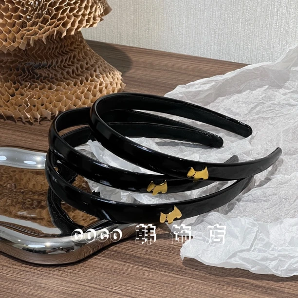 赵露思同款精致小狗金标发箍简约可爱款黑色头箍日常百搭防滑发卡