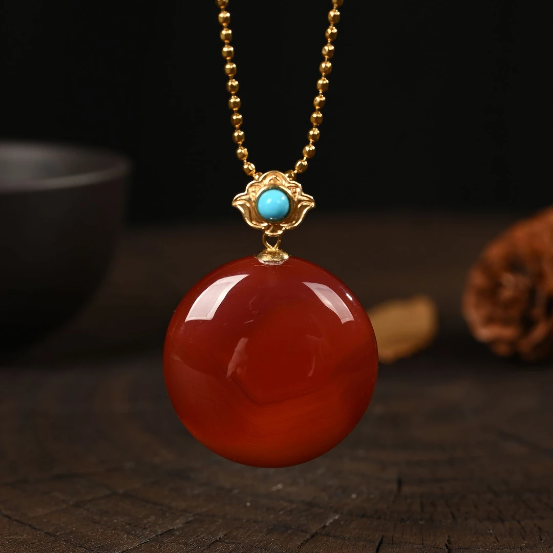 【熊总夫妇】南红平安扣圆牌吊坠（多样性发一件）-约20x10mm