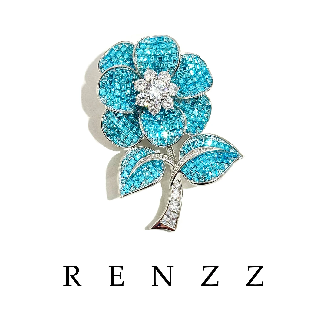 0788 镀K金 定制款蓝色玫瑰花大衣送礼胸针