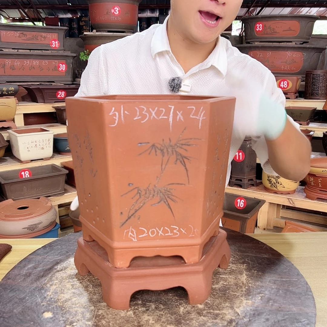 紫砂花盆发财致富