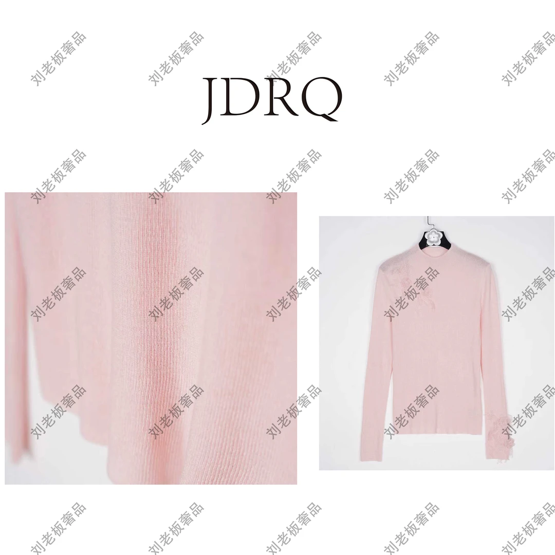 【JDRQ】山茶花设计感蕾丝花朵打底针织衫上衣91029-5