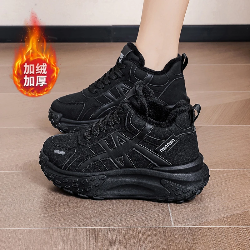 2025年冬季新款棉鞋女鞋ins加绒休闲运动鞋防滑舒适高帮鞋女鞋