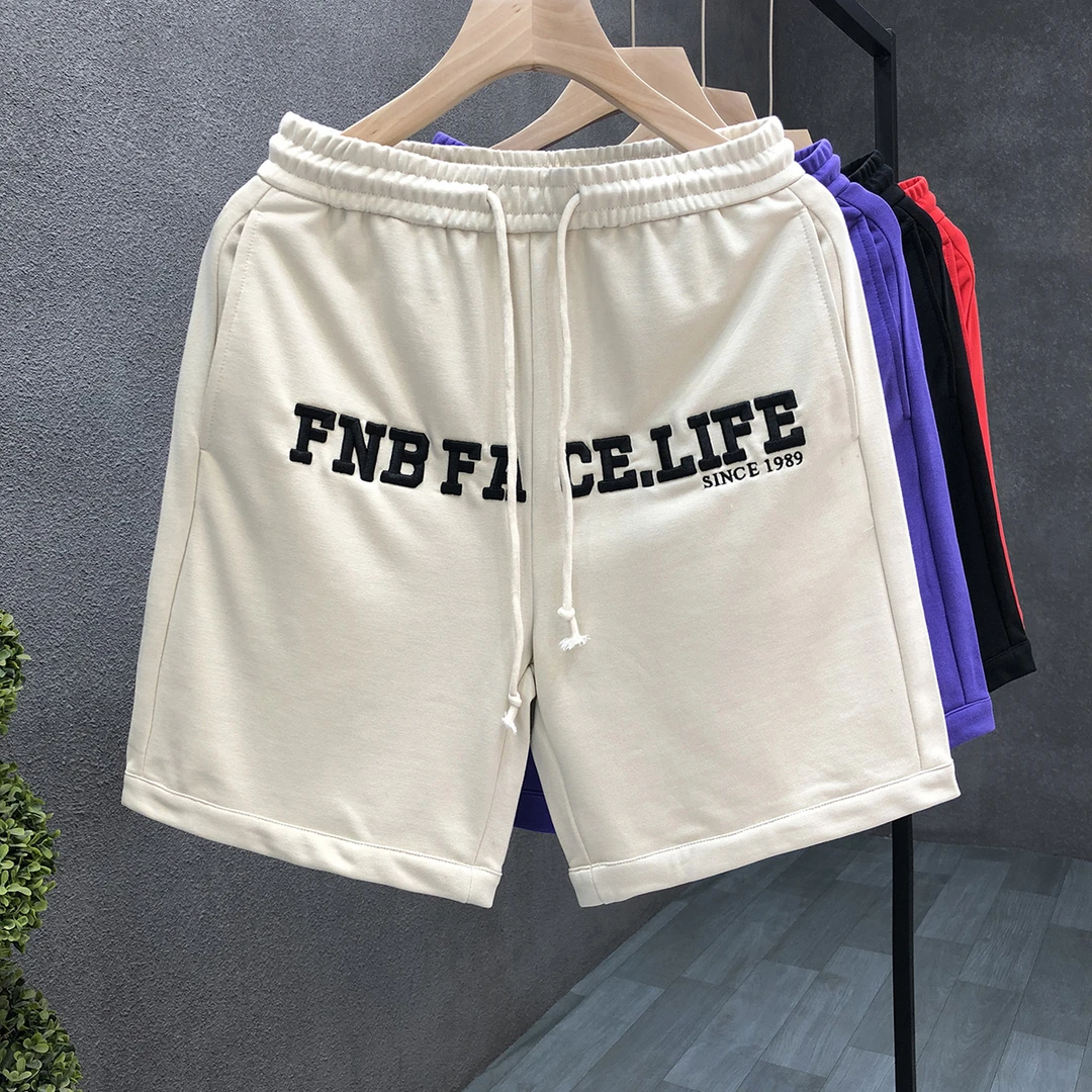 高端紫罗兰刺绣短裤男款潮牌夏季宽松五分裤男士潮流美式休闲