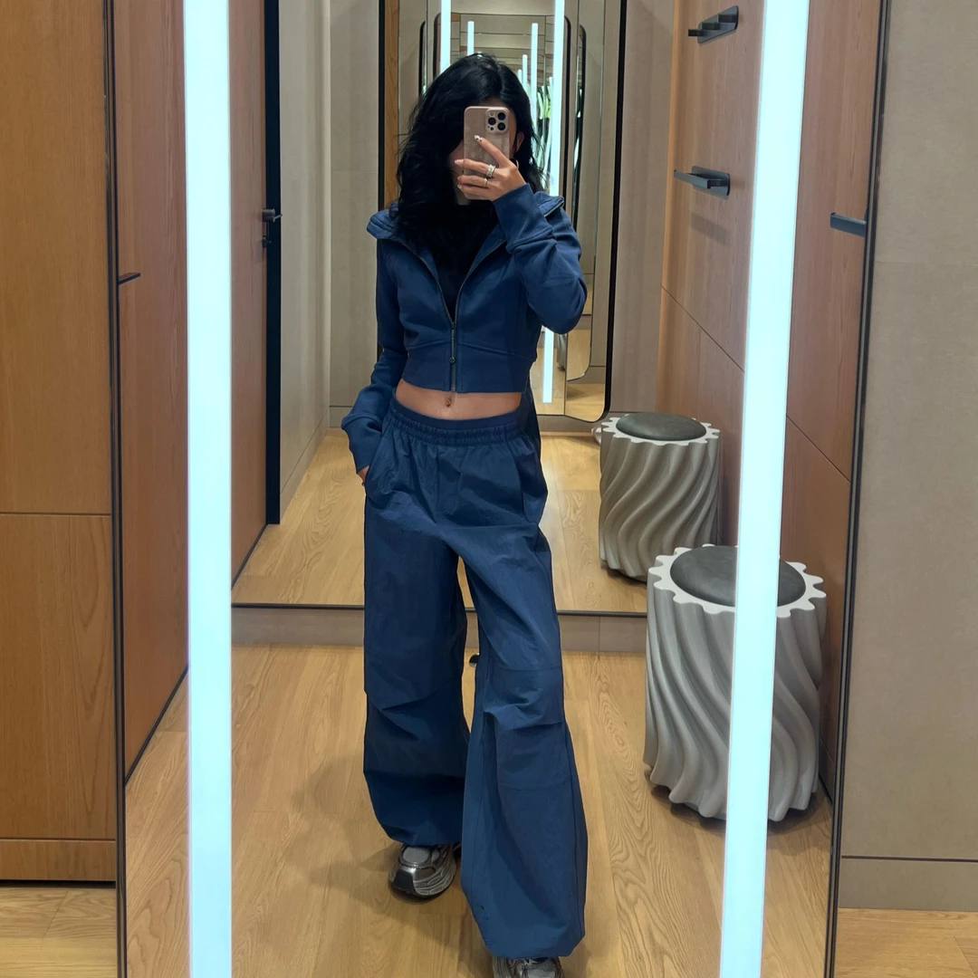 甜酷时髦运动风套装女秋季流行风格美式复古连帽卫衣阔腿裤两件套