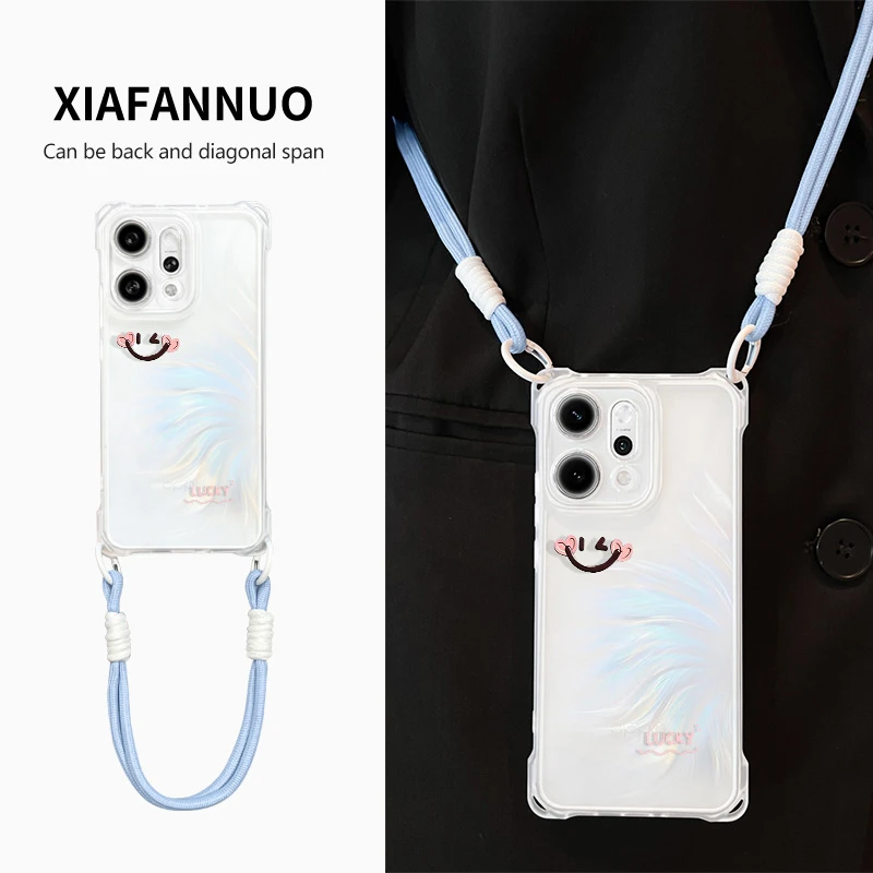 斜挎挂绳适用opporeno14Pro手机壳新款透明reno13全包防摔oppo女