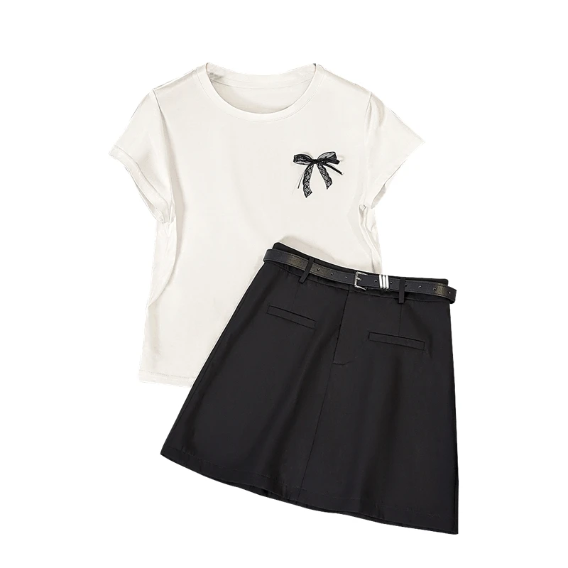 2025夏季新款女装T恤搭短款半身裙两件套时尚套装T52B1756NB
