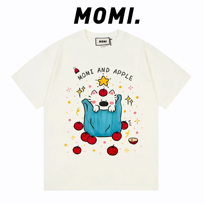 【MOMI】苹果小狗 260克纯棉重磅短袖女宽松休闲百搭T恤无感印花！