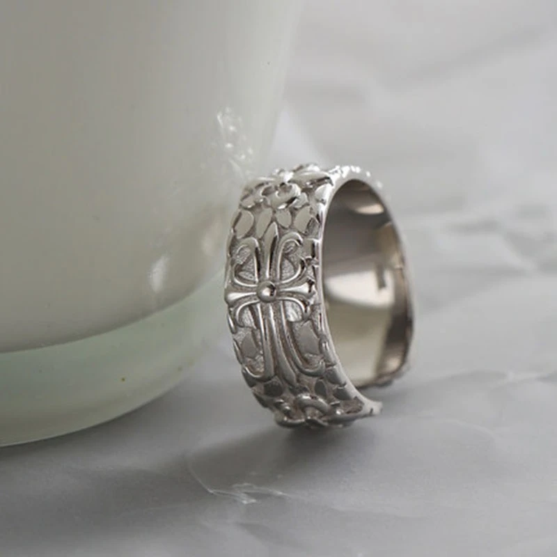 黄铜戒指 十字花戒指轻奢时尚百搭可调节戒指