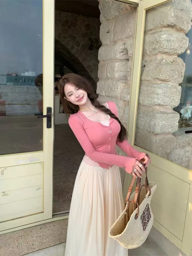 6619-1秋季新款纯欲甜辣妹修身显瘦减龄蕾丝拼接设计感吊带背心