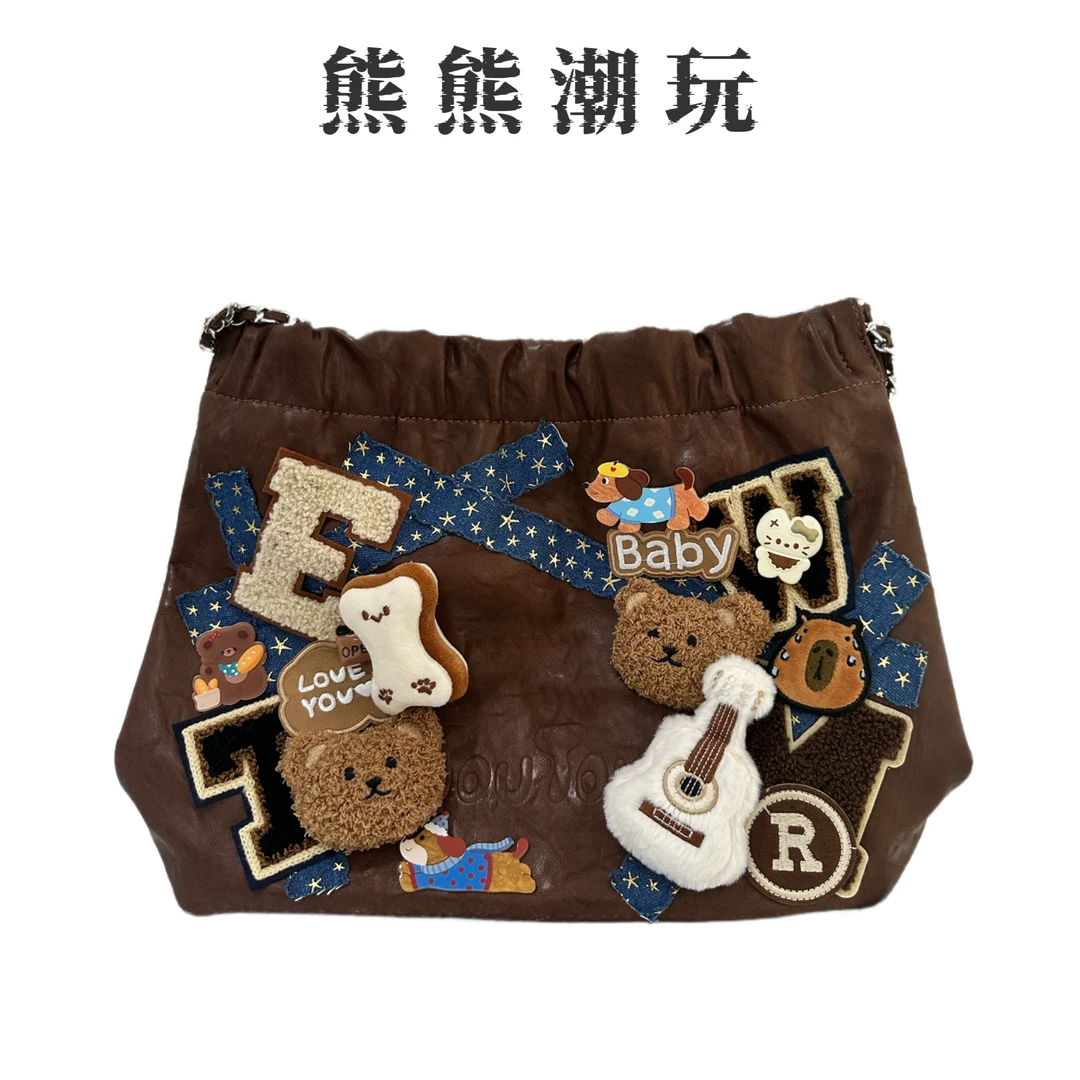 【轻奢时尚】复古糖果色刺绣甜美学院风单肩手提包