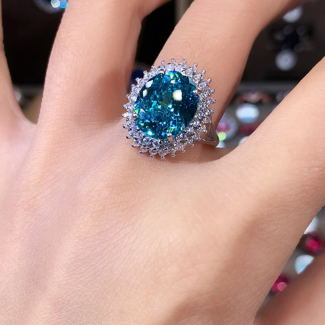 无925银帕拉蓝绿色戒指