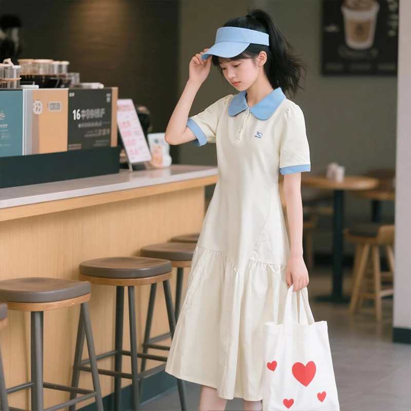 女童学院风夏季连衣裙2025新款宽松休闲中大童初中学生公主裙童装