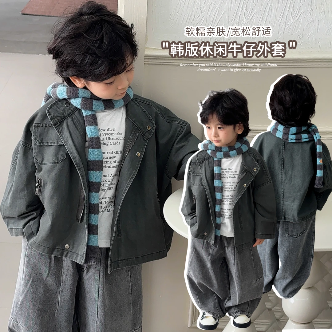 《秋上新》秋韩版男童女童立领酷帅宽松牛仔外套个性儿童装25QL854