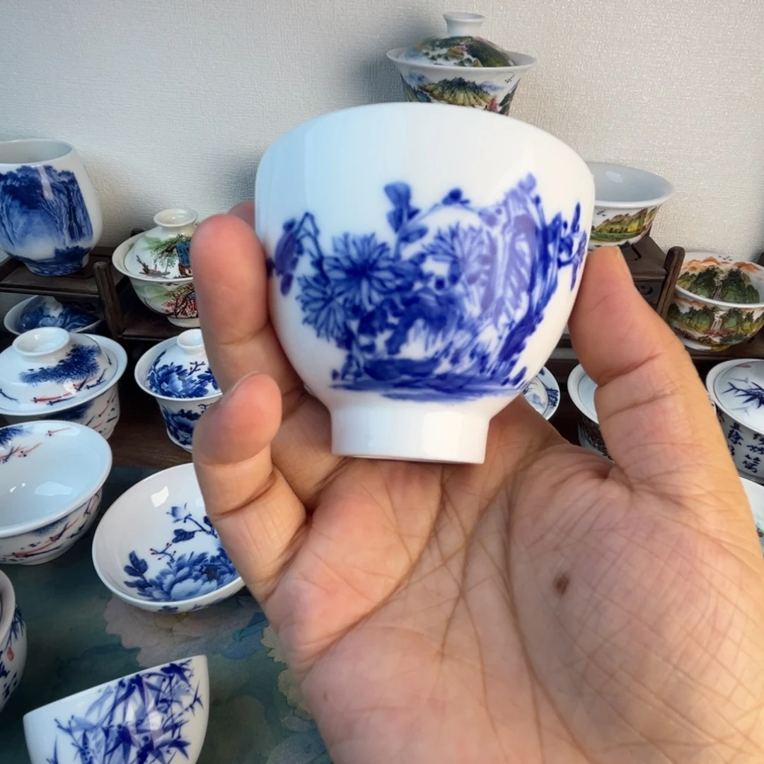 忠意堂釉下彩菊花微瑕不退