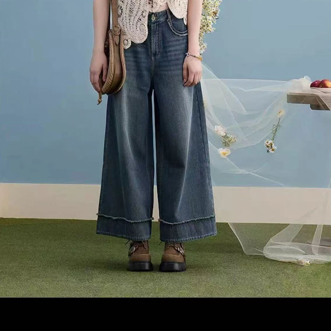 莞系列牛仔裤夏季新款窄版阔腿高腰宽松显瘦九分百搭