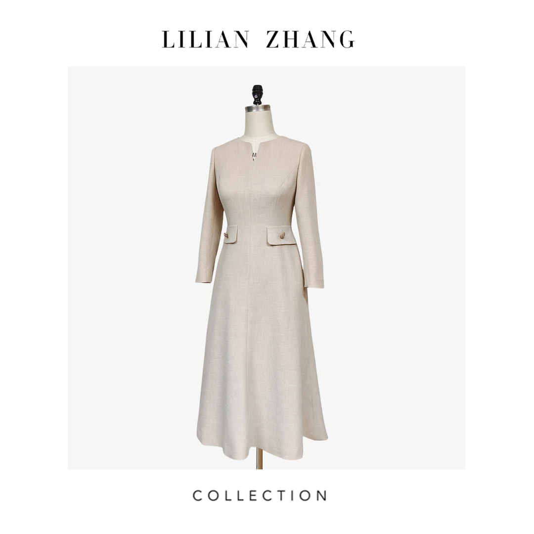 “定制—静奢风—都市优雅女士A摆修身简约秋季时装连衣裙  2401181