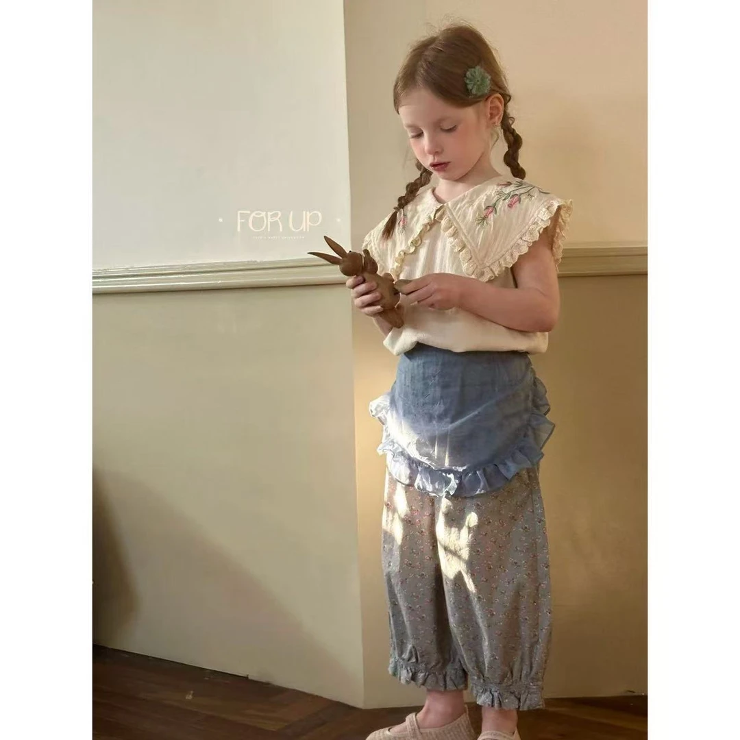 【现货】251-FU-85015星空灰法式薇娅小花朵全棉花苞裤