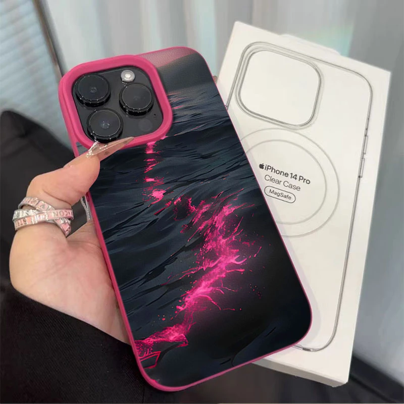 粉色海洋适用苹果16p/15手机壳iPhone14promax13荔枝纹12软11防摔