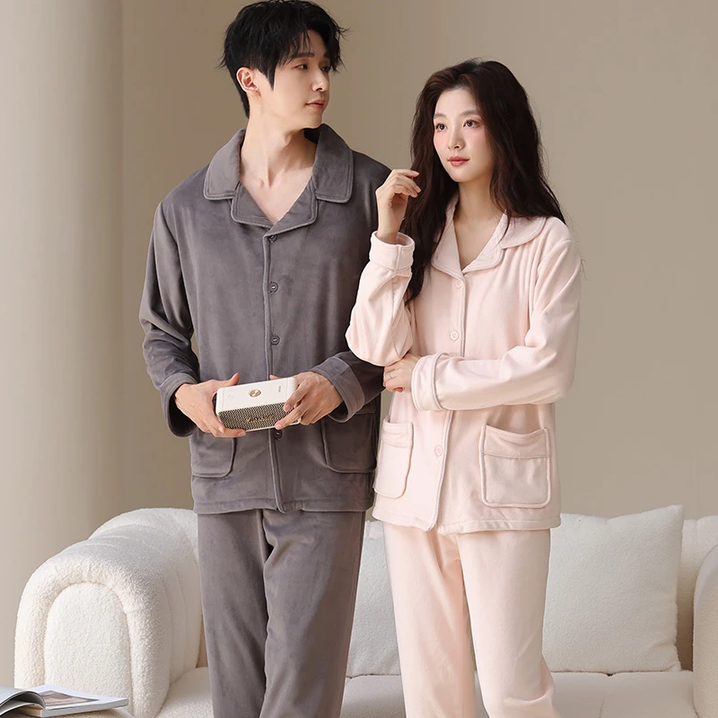 海岛绒情侣睡衣秋冬季加厚加绒长袖2025新款家居服保暖套装可外穿
