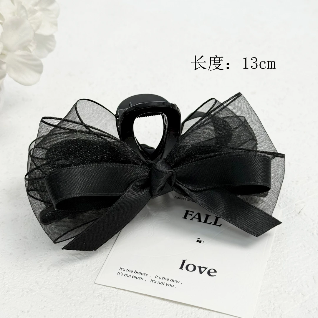 BAOSHATI/宝莎缇F-144黑色网纱蝴蝶结显发量高级感抓夹13CM