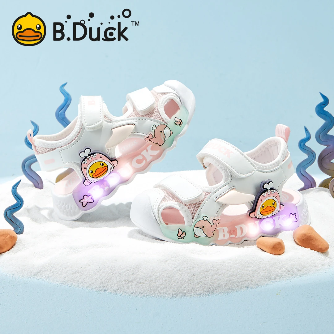 小黄鸭凉鞋男童宝宝鞋子发光鞋儿童亮灯鞋2025夏季女童包头凉鞋潮