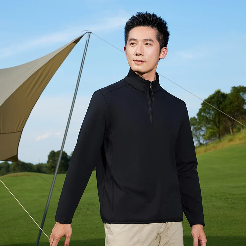 秋冬男高雅肌感轻石发热绒半拉链立领打底衫内搭外穿商务运动卫衣